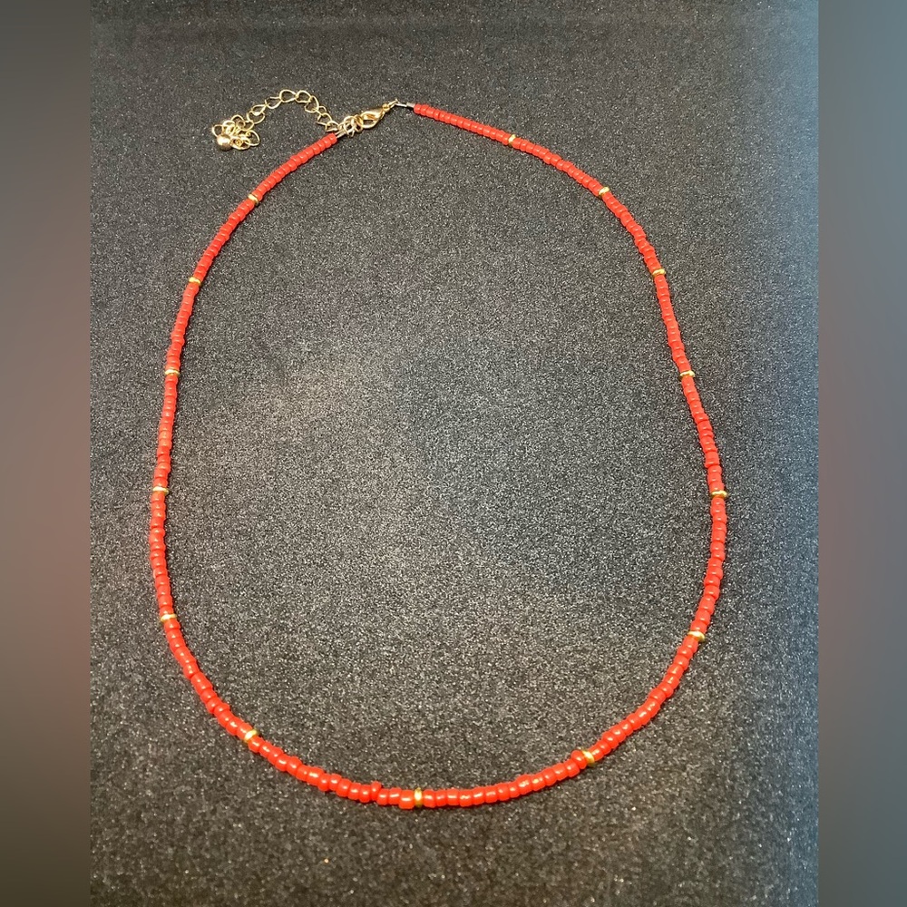 Red seed bead necklace handmade